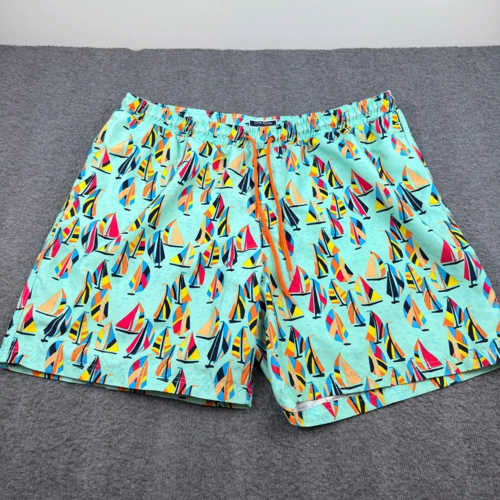 Club Room Swim Trunks Men's XXL Aqua Sailboat Print Drawstring Mesh Lined Shorts